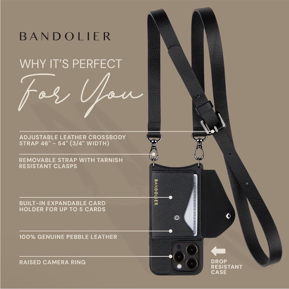 Bandolier Black Leather Phone Crossbody
For 15 pro max - Picture 9 of 14